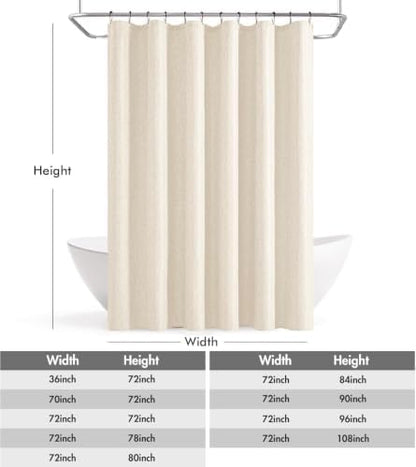 ANRODUO Cream White Extra Long Linen Fabric Shower Curtain Set - W72xL108