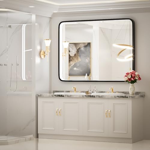 40x30 Inch LED Black Frame Bathroom Mirror,3- Color