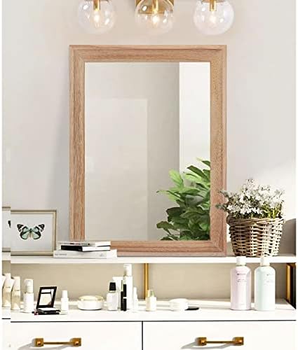 AAZZKANG Rustic Mirrors for Wall Rectangle Wooden Frame Hanging Mirror for Bedroom Bathroom Living Room Entryway Large 26"x18"