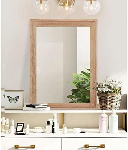 AAZZKANG Rustic Mirrors for Wall Rectangle Wooden Frame Hanging Mirror for Bedroom Bathroom Living Room Entryway Large 26"x18"