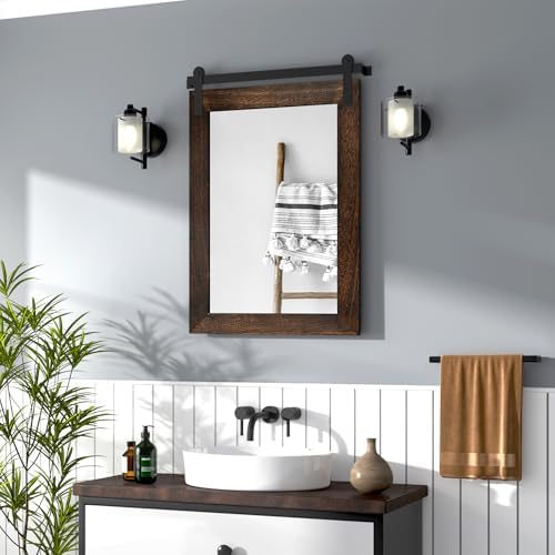 COGOOD Farmhouse Bathroom Mirrors for Over Sink - 30 x 22 Black Brown