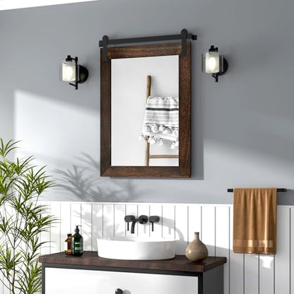 COGOOD Farmhouse Bathroom Mirrors for Over Sink - 30 x 22 Black Brown