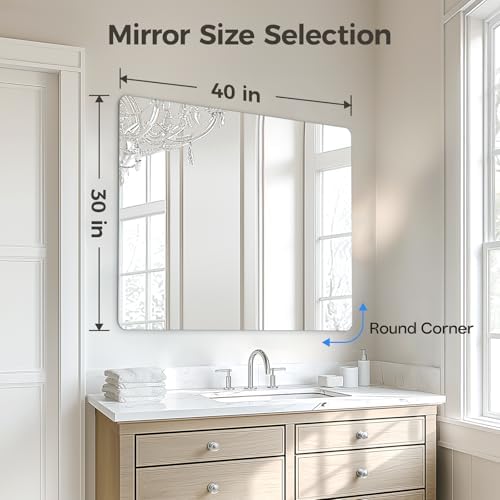 USHOWER Frameless Bathroom Mirror for Over Sink, 40x30 Inch