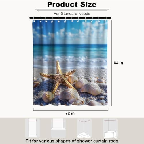 Modern Beach Ocean Shower Curtain Seashell Summer Tropical Aesthetic Nature