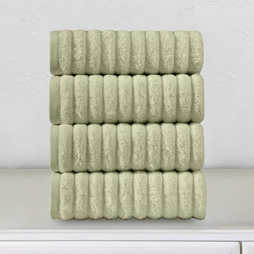 Elegant Comfort Luxury 100% Turkish Cotton Corduroy Ribbed 4 Pack Hand Towel Set 16 x 28 Inch - Absorbent, Super Soft, Quick Dry, Premium Towels for Bathroom, Gym, Spa and Hotel Use, Mint Green
