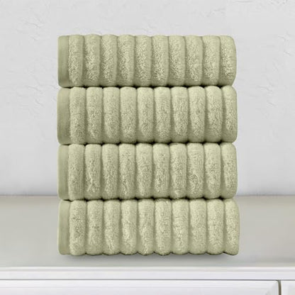 Elegant Comfort Luxury 100% Turkish Cotton Corduroy Ribbed 4 Pack Hand Towel Set 16 x 28 Inch - Absorbent, Super Soft, Quick Dry, Premium Towels for Bathroom, Gym, Spa and Hotel Use, Mint Green