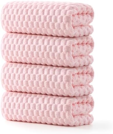 REDKISS 4 Pack Pink Microfiber Bath Towels - Extra Large Waffle Towels Set for Bathroom, Super Absorbent Towel Set of 4 Lagre, Quick Dry Bathroom Towel for Spa, Gym,Travel, Lint Free, Ultra Soft