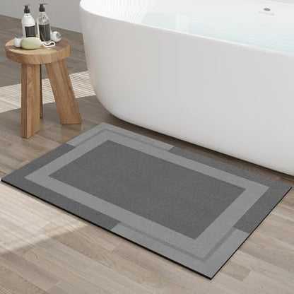 YDKGL Non Slip Bath Mat Thin Bathroom Rugs Fit Under Door Dark Grey 20"x32"