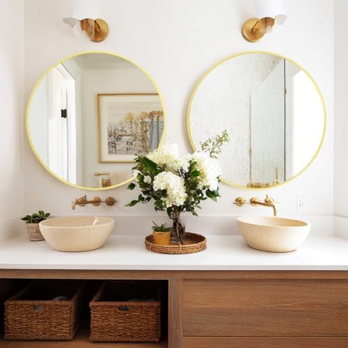 Sunniry Gold Round Mirror 20 inch, 2 Pack Circle Mirror,Brushed Metal Frame