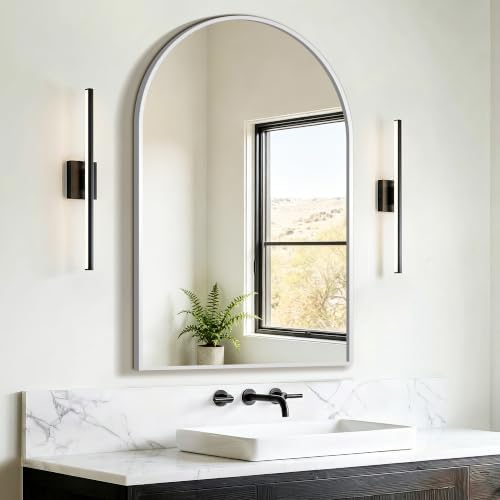 FICTOR 24" x 36" Arched Bathroom Vanity Mirror for Over Sink, Silver