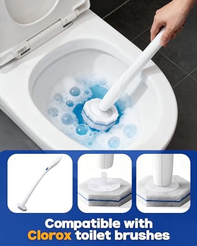 60 Pack Wand Refills Compatible with Clorox Toilet Brushes, Instant Foam Cleaning, Secure Lock No Slipping, Odor Neutralizing, Easy Snap-On Design
