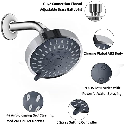 AISOSO High Pressure Rain Shower Head 2PCS 5 Modes 4.1 Inch Chrome