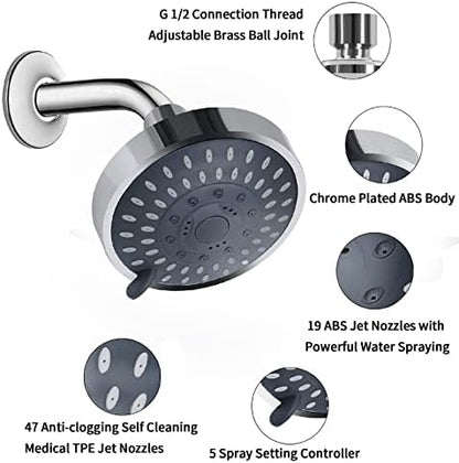 AISOSO High Pressure Rain Shower Head 2PCS 5 Modes 4.1 Inch Chrome