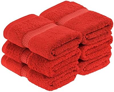 Superior Egyptian Cotton Plush & Absorbent, Face Towel Set of 6, Red
