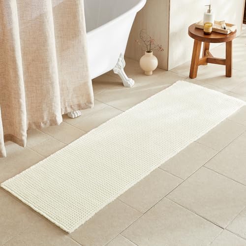 TYUU Cream White Waffle Runner Rug Bathroom, Long Boho Bath Mat, 72x24