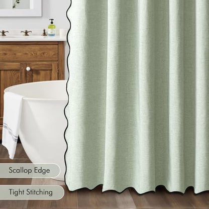MIULEE Sage Green Scalloped Linen Shower Curtain 72x72 Inches