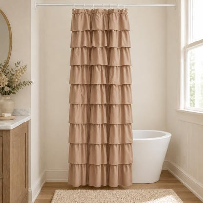 Light Brown Ruffle Shower Curtain for Bathroom, 36x72 Inch,1 Panel
