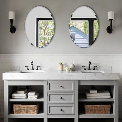 Bathroom Mirror for Over Sink 16" x 24" Oval Frameless Wall Mirror