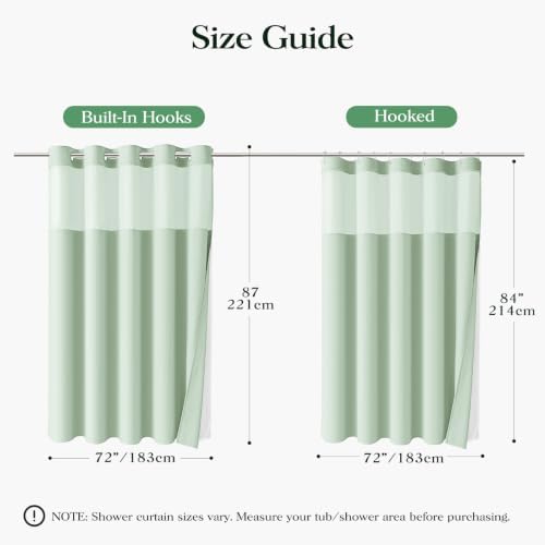 Dynamene Mint Green Hook Free Waffle Shower Curtain & Snap-in Liner,72x87