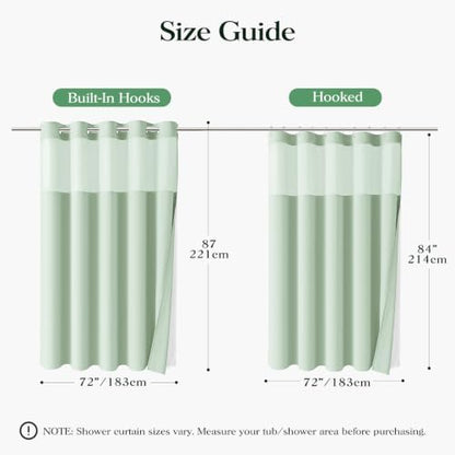 Dynamene Mint Green Hook Free Waffle Shower Curtain & Snap-in Liner,72x87