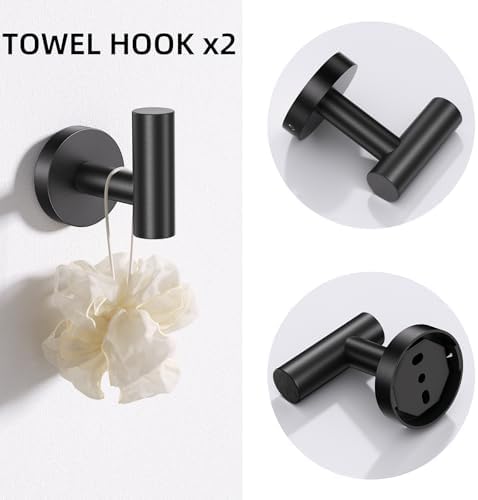 TURS Matte Black 5 Piece Bathroom Hardware Set, SUS304 Stainless Steel Bath Towel Bar Set, Bathroom Towel Rack Set Wall Mounted