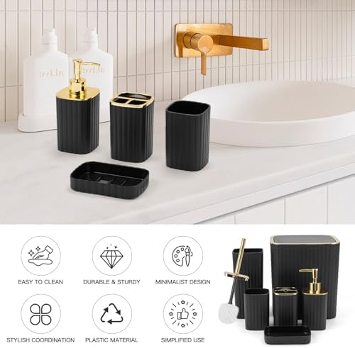6PCS Bathroom Accessories Set,Black and Gold Bathroom Set for Modern Homes