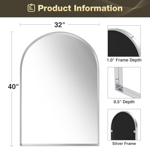 Brightify Arched Mirror, 32 x 40 Inch Silver Arch Mirror