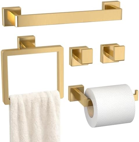 5-Pieces Gold Bathroom Accessories Set, 16 Inch Towel Bar Set