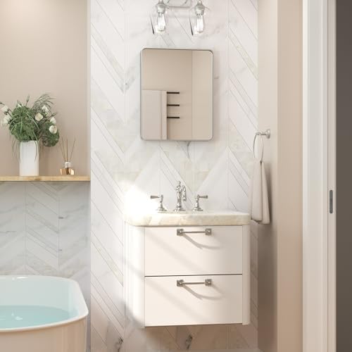 Keonjinn 16 x 20 Inch Brushed Nickel Bathroom Mirror, Tempered Glass