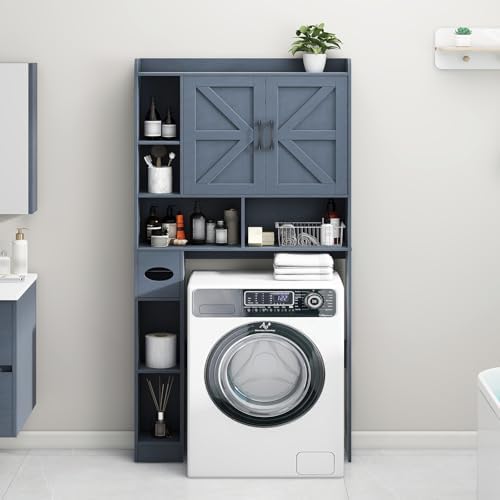 Vabches Over The Toilet Storage Cabinet with 2 Barn Doors, Blue