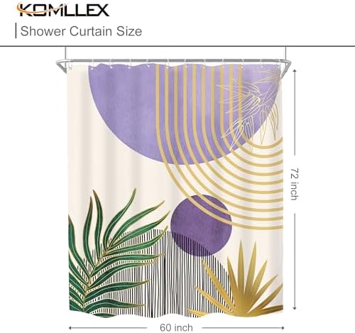 Mid Century Purple Green Boho Abstract Modern Bathroom Shower Curtain Set