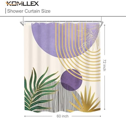 Mid Century Purple Green Boho Abstract Modern Bathroom Shower Curtain Set