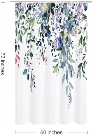 Gibelle Green Eucalyptus Shower Curtain, Watercolor Floral Print, 60x72