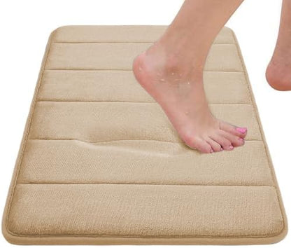 RUN HELIX Memory Foam Bath Mat Set 3 Piece, Soft and Comfortable, Super Water Absorption, Non-Slip, Thick, Machine Wash, Easier to Dry for Bathroom Floor Rug, Beige Toilet Rug Bathroom Set