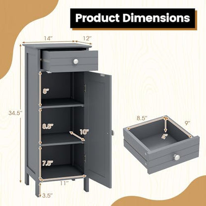 GIANTEX 34.5" Bathroom Cabinet with Drawer & Single Door (Grey)