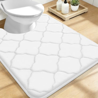 OLANLY Memory Foam Toilet Rugs U-Shaped 24x20, Soft Bath Mat, White