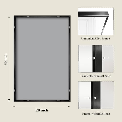 Koonmi Black Rectangle Wall Mirror, 20x30 Inch Bathroom Mirror, Aluminum Frame Vanity Mirror for Entryway, Living Room, Bedroom, Hangs Horizontally or Vertically