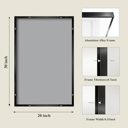 Koonmi Black Rectangle Wall Mirror, 20x30 Inch Bathroom Mirror, Aluminum Frame Vanity Mirror for Entryway, Living Room, Bedroom, Hangs Horizontally or Vertically