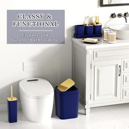 XLHOMO Bathroom Accessory Set - 24PCS Luxury Bathroom Accessories Set, Bathroom Sets with Shower Curtain and Rugs, Blue Bathroom Set with Trash Can, Toothbrush Holder & Soap Dispenser for Home Decor