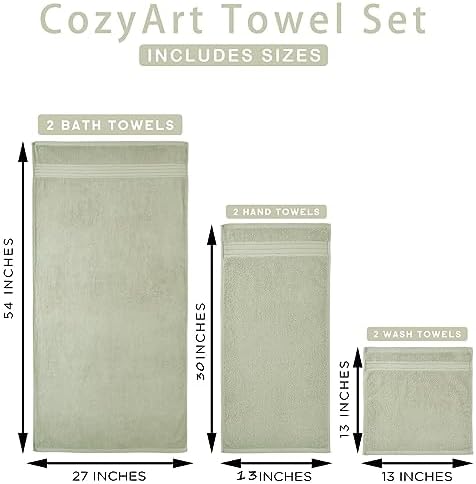 COZYART Luxury Bath Towel Set 6 Pcs, Sage Green 100% Turkish Cotton 650 GSM