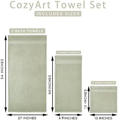 COZYART Luxury Bath Towel Set 6 Pcs, Sage Green 100% Turkish Cotton 650 GSM