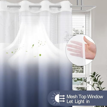 No Hook Shower Curtain and Liner Set for Bathroom, Ombre Blue, 71" x 84"