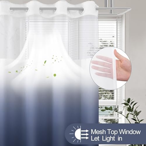 No Hook Shower Curtain and Liner Set for Bathroom, Ombre Blue, 71" x 74"