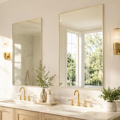 2-Pack 24"x36" Satin Gold Framed Bathroom Vanity Wall Mirrors