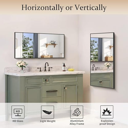 COFENY Black Bathroom Mirror for Wall, 20x40 Inch Rectangle Mirror with Metal Frame, Modern Vanity Mirrors for Bathroom Living Room, Entryway Hangs Horizontal or Vertical