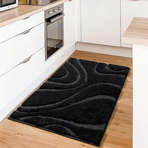 DEXDE Bathroom Rugs 20x32 Non Slip Bath Mat for Bathroom Floor Shower Black