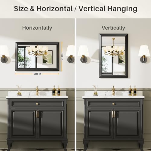Briivue Black Metal Framed Bathroom Wall Mirror, 20x30 Inch