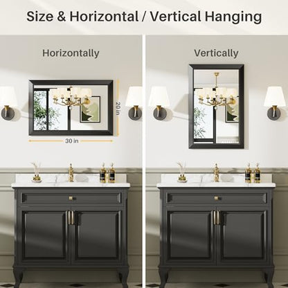Briivue Black Metal Framed Bathroom Wall Mirror, 20x30 Inch