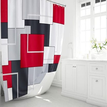 BTTN Red Modern Geometric Waterproof Fabric Shower Curtain Set, 72 x 72