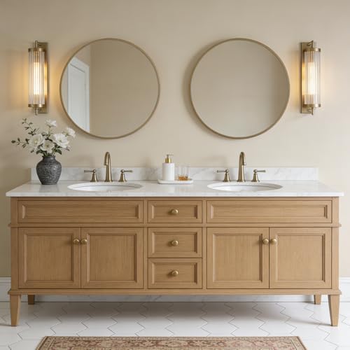 WallBeyond Round Wood Mirror 28" Circle Wall Mirror for Bathroom Round Wall Mirror for Wall Decor, Vanity, Entryway Living Room, Honey